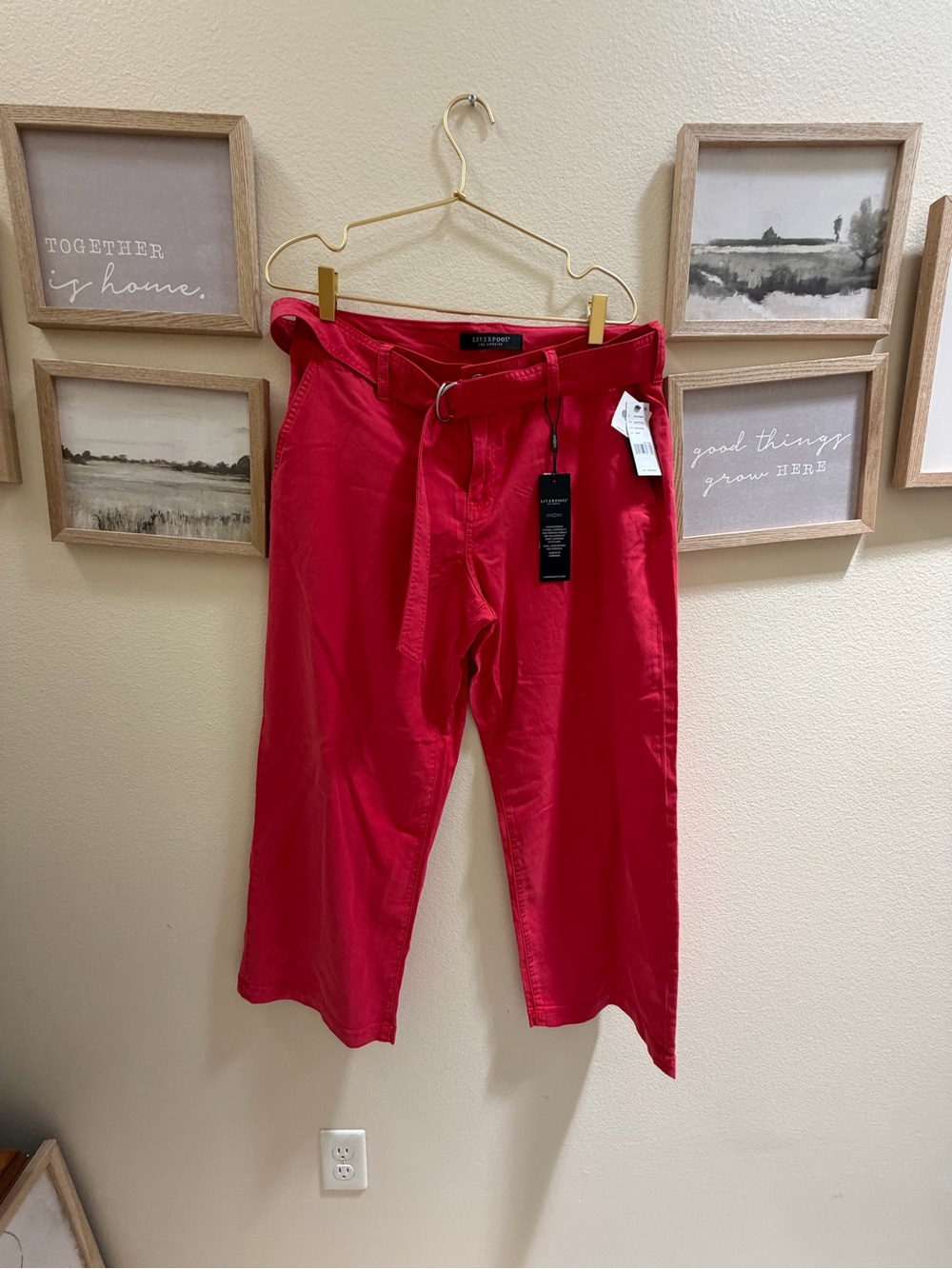 Liverpool Bright Red Cropped Belted Chinos